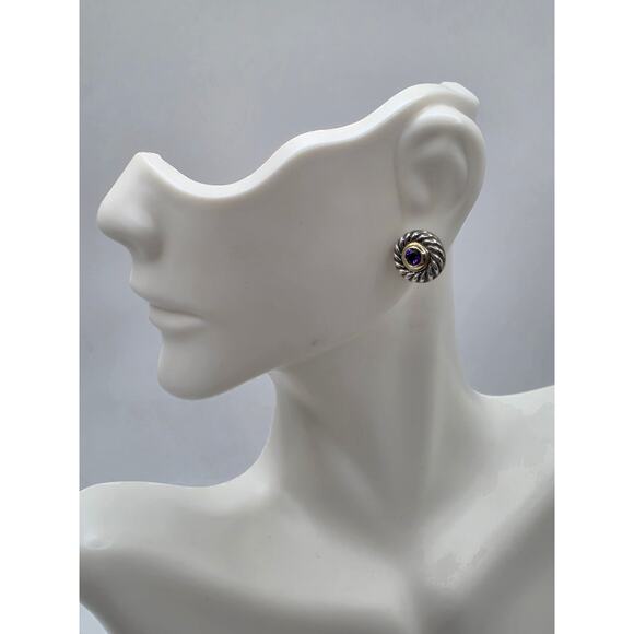 David Yurman Sterling Silver Amethyst Cookie Stud Earrings - Picture 5 of 16